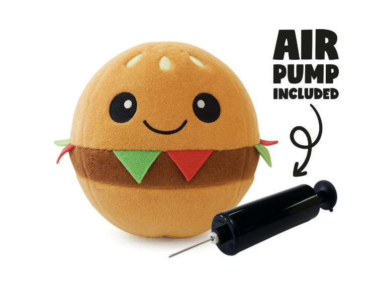 Pumpin Plushies Burger – Inflatable Soft Ball Plush Toy with Air Pump