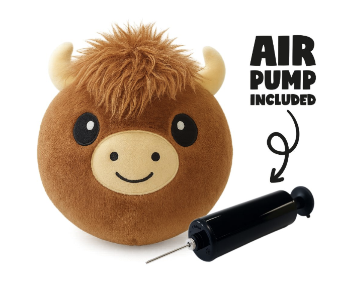 Pumpin Plushies Highland Cow – Inflatable Soft Ball Plush Toy with Air Pump