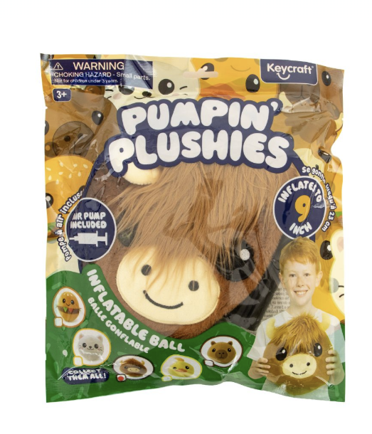 Pumpin Plushies Highland Cow – Inflatable Soft Ball Plush Toy with Air Pump