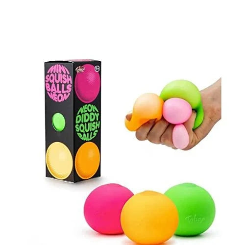 Tobar Neon Diddy Squish Ball Tactile Fidget Toys (Pack of 3)